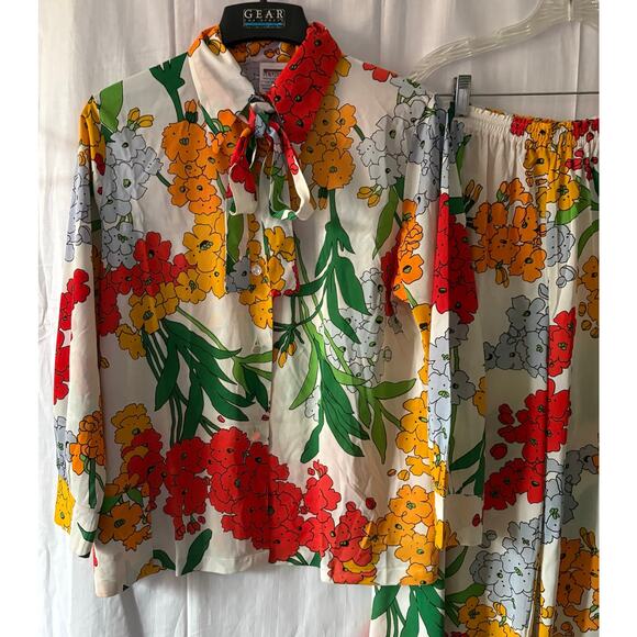 Montgomery Ward Vintage 60s 70s Retro Mod MCM Top Pants Set Wide Leg Floral 14 - Picture 4 of 10